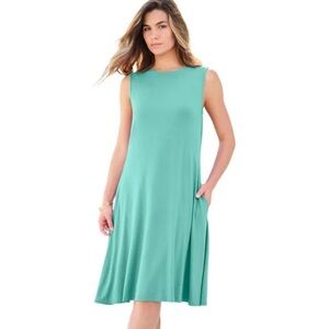 NWT TIME & TRU Sleeveless Aqua Swing Dress Rayon Knit Knee Length Women’s Medium
